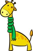 Cartoon giraffe in a green scarf set on isolated white background viewed from the side vector or color illustration