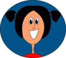 Portrait of a small smiling girl with two ponytails over blue background vector or color illustration