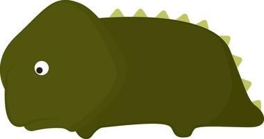 Sad green cartoon dinosaur lying down vector or color illustration