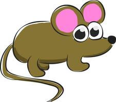 Drawing of a cute little brown mouse set on isolated white background viewed from the side vector or color illustration