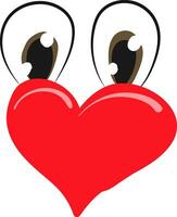 Cartoon funny red heart with two-oval shaped black eyes vector or color illustration