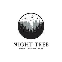 night tree logo design in the winter forest. New Year silhouette vector illustration