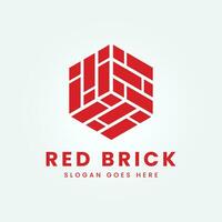 red brick, pile and stack balance bricks with polygon logo vector illustration design template product