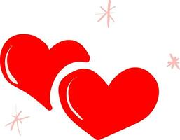 Clipart of two red hearts lying one above the other vector or color illustration