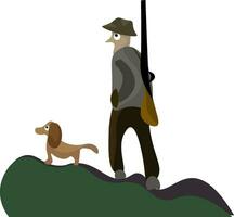 A portrait of a hunter and his dog vector or color illustration