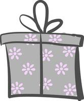 Painting of a gift box wrapped with a floral decorative paper vector or color illustration