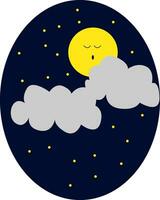 Portrait of a surprised full moon over a dark sky with twinkling stars vector or color illustration