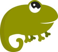 Cartoon funny laughing green chameleon vector or color illustration