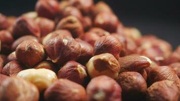 closeup of hazelnuts on black background video