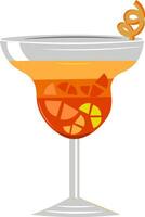 Drawing of elegant party glassware filled with citrus cocktail and slices of lemon vector or color illustration