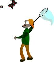 un entomólogo molesto a trampa mariposas en el red vector o color ilustración