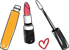 Painting of cosmetics and a heart symbol vector or color illustration