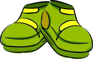 Drawing of a pair of green shoes isolated on a white background and viewed from the front vector or color illustration