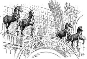 The Horses of St. Mark were carried off to Paris by Napoleon during his ascendancy vintage engraving. vector