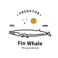 vintage retro hipster fin whale logo vector outline monoline art icon