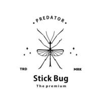 vintage retro hipster stick bug or stick insects logo vector outline silhouette art icon