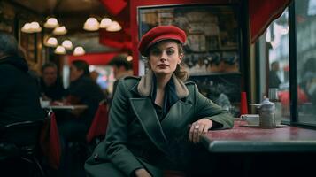 AI generated Elegant Woman in Parisian Cafe AI generated photo