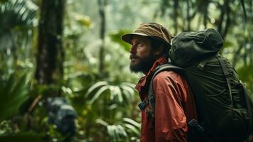AI generated Explorer in Tropical Rainforest AI generated photo