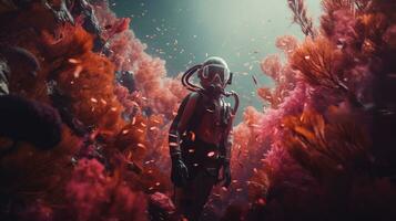 AI generated Diver Amongst Vibrant Coral Reef AI generated photo