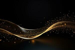 AI generated Abstract golden wave with sparkles on black background. photo