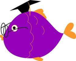 Clipart of a graduated fish wearing spectacles and a black tassel hood vector or color illustration