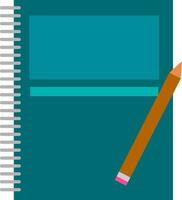 Clipart of a wire-bound spring blue notebook and a pencil isolated on a white background, vector or color illustration