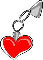 Cartoon red-heart keychain vector or color illustration