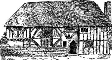 Gothic Architecture Alfriston Clergy House in Alfriston, England illustrating typical Gothic architecture, vintage engraving. vector