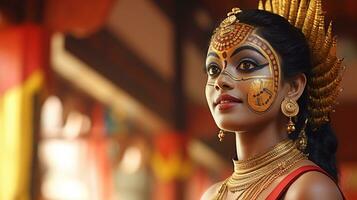 ai generado tradicional Kathakali bailarín en disfraz ai generado foto