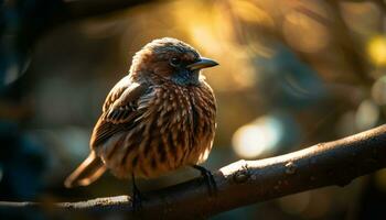 AI generated A small sparrow perching on a branch, looking at camera generated by AI photo