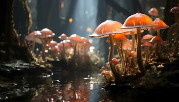 AI generated Close up of a slimy toadstool in the autumn forest generated by AI photo