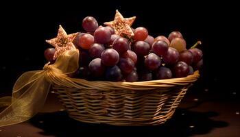 AI generated Grape fruit basket, Christian dessert celebration, decoration leaf religion generated by AI photo