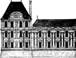 Flore Pavilion and part of the Gallery of the Louvre vintage engraving. vector