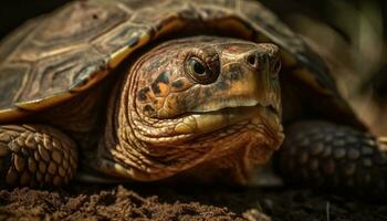 AI generated Close up of a cute turtle, its shell pattern is mesmerizing generated by AI photo