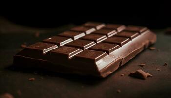 AI generated Dark chocolate slice on wooden table, a tempting indulgence for dessert generated by AI photo