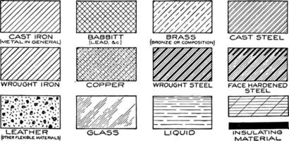 mecánico dibujo cruzar eclosión de material símbolo estandarizado cruzar a eclosión símbolos Clásico grabado. vector