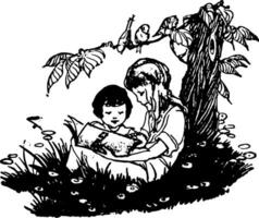 Children Reading skills vintage engraving. vector