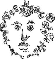 Flower Face in the shape of a face in this picture, vintage engraving. vector