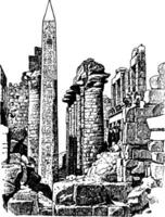 Temple of the Sun at Karnak, Gods, vintage engraving. vector