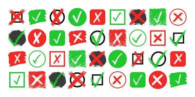 Hand drawn check and cross sign elements vector