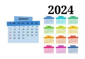 Calendar for 2024 isolated on a white background vector