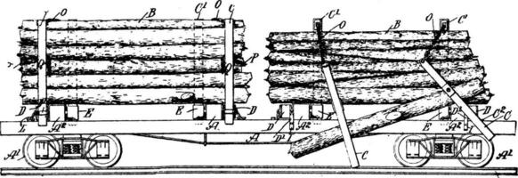 Log Carrying Car, vintage illustration. vector