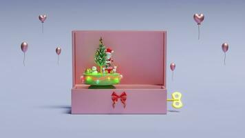 3d musical caja con Papa Noel claus bailar, muñeco de nieve, ciervo, regalo caja, vaso transparente lámpara guirnaldas alegre Navidad y contento nuevo año video