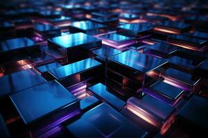 AI generated Abstract fluid 3d render holographic iridescent neon curved wave in motion dark background. Gradient design element for banners, backgrounds, wallpapers and covers. photo