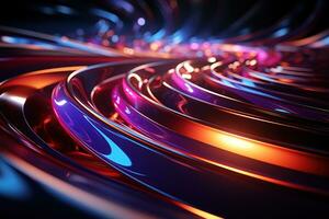 AI generated Abstract fluid 3d render holographic iridescent neon curved wave in motion dark background. Gradient design element for banners, backgrounds, wallpapers and covers. photo