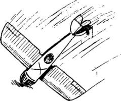 Airplane Sideslip Rudder Turned Flying, vintage illustration. vector