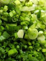 Green onions. Chopped green onions. Chopped onions for salad photo