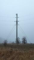 Foggy morning. High voltage towers in the morning fog photo