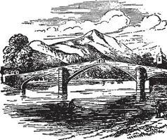 Llanrwst Bridge, vintage illustration. vector