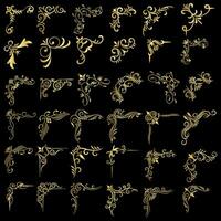 Gold vector illustration of decorative corner frame set. Hand Draw of Corner frame Different Shape golden corner frames vintage frame decoration, Gold floral ornaments.